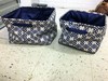 Blu and white fabric storage bins