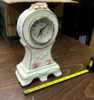 White table clock with floral accents